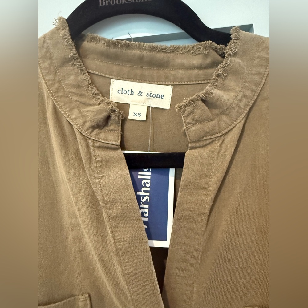Cloth & Stone Casual Denim Shirt Dress Womens fringe green XS NWT Anthropologie - Picture 2 of 5